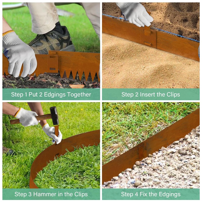 Ganeekiron Cor Ten Steel Landscape Edging, 8Hx40L-Inch Metal Garden Edging,