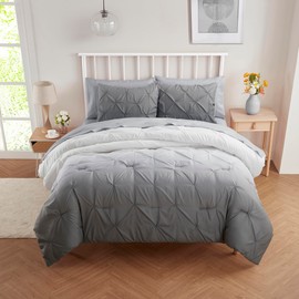 5 Piece Comforter Set Bed in a Bag Ombre Pintuck Design All Season Soft Down Alternative Bedding Comforter Set & Luxurious Matching Bed Sheets & Pillow Sham, Ombre Pintuck Gray, Twin