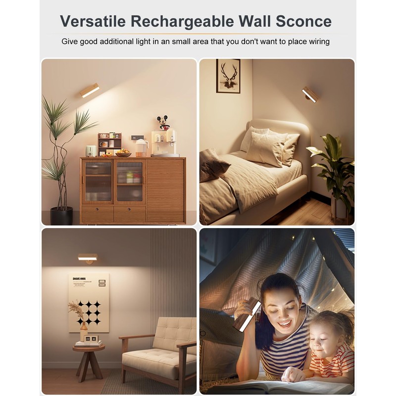 DetarZinLED Battery Operated Wall Sconces Set of 2,Rechargeable Wall Lights