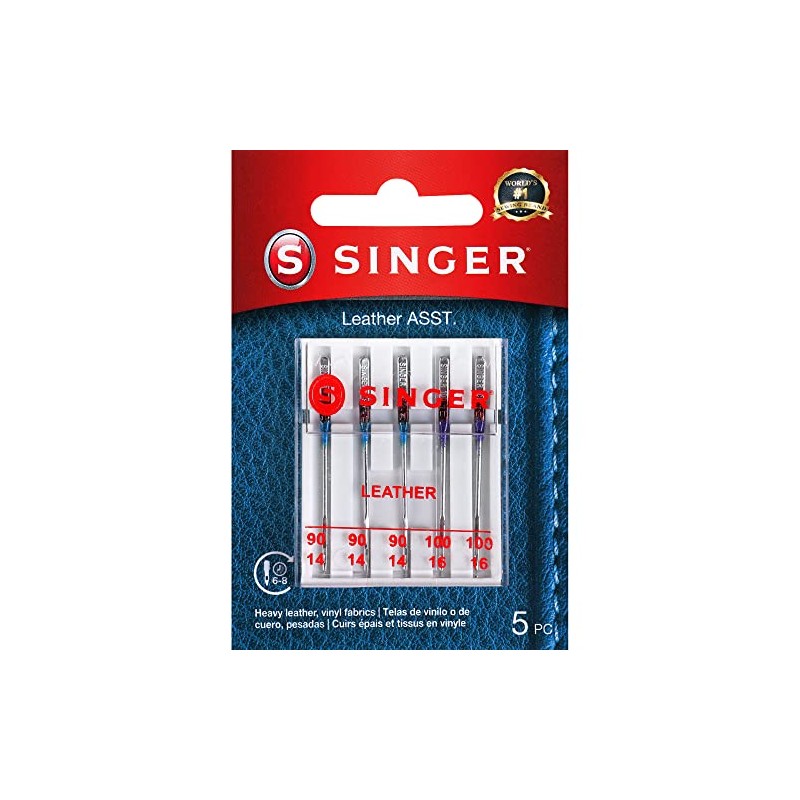 SINGER - Agujas para máquina de coser de piel, tamaño