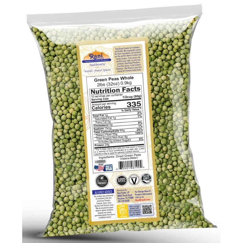 Rani Green Peas Whole, Dried (Marrowfat Peas, Vatana, Matar) 2lbs