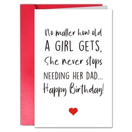 TQDaiker Funny Birthday Card for Father, Happy Birthday Card from Daughter, (No Matter How Old a Girl Gets, She Never Stops Needing Her Dad)