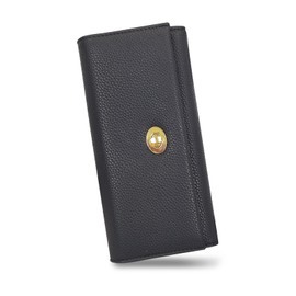 FuninCrea Women’s Wallet, PU Leather Wallet Purse Simple Fashion Litchi Pattern Trifold Wallets for Women with Multi Card Slots ID Window Coin Zipper Pocket (Black L)