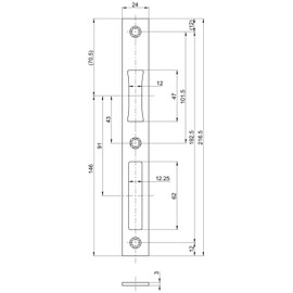 BKS B-90000-04-0-8 Strike Plate Flat Square 216.5 x 24 mm with Latch Opening 12 mm Series 18 and 19 Stainless Steel B9000, Silver