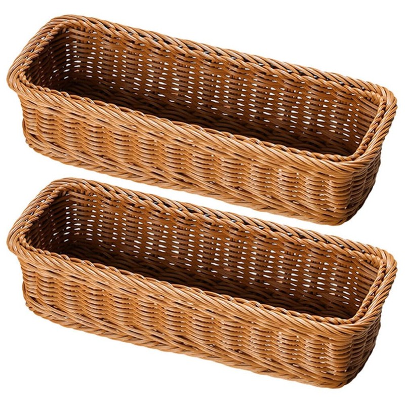 Cabilock 2pcs Wicker Cutlery Basket Rectangular Woven Baskets Bins Rattan