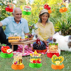 Sukkot Decorations Honeycomb Centerpieces,12pcs Sukkah Decorations Happy Sukkot Table Decorations for Jewish Holiday Festival Supplies