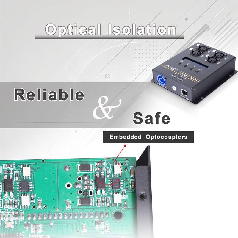 Pknight Bi-direction ArtNet DMX 2048 Ethernet Lighting Controller Interface，4 Universe/Truss