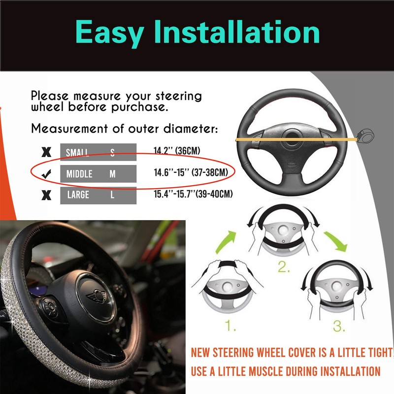 PINCTROT Bling Bling Comfy Steering Wheel Cover with Jumbo Crystal