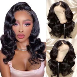 13x4 Body Wave HD Lace Front Wigs Human Hair Body Wave Human Hair Wig 200% Density HD Transparent Lace Frontal Wigs for Women Pre Plucked with Baby Hair Natural Black 16 Inch