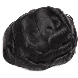 Prótesis capilar de cabello humano for hombres, tupé for hombres, parte superior monocromática con revestimiento de polietileno alrededor(Off Black,6x8)