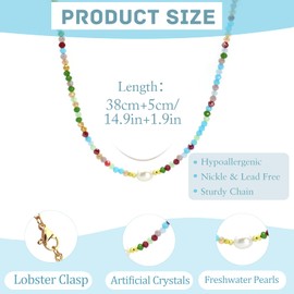 GUSXPPD Colorful Beaded Necklace, Bohemian Beaded Necklace, Rainbow Bead Chain Necklace with Freshwater Pearls Pendant, Crystal Bead Necklace, Beach Beaded Necklace for Women Girls (6)