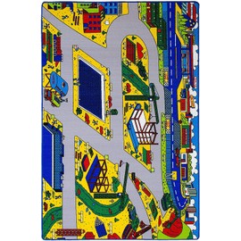 champion rugs Kids/Baby Room/Daycare/Classroom/Playroom Construction Zone Work Site Play Mat Area Rug Toy Trucks for Toddlers, Kids (5 Feet X 7 Feet)
