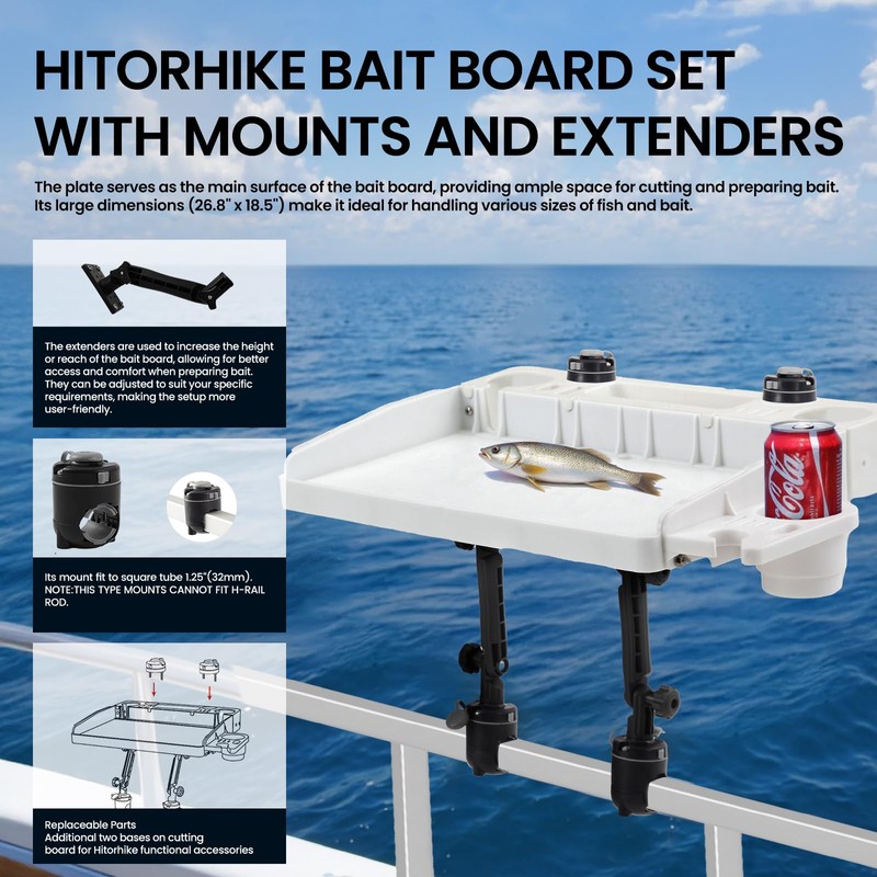 HITORHIKE Bait Board Set with Mounts & Extenders – White