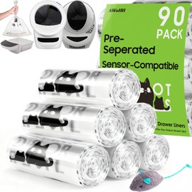 90 Pack Cat Litter Box Robot 4 and 3 Waste Bags, Tear-free, Transparent, Sensor-compatible, Automatic Litter Box Liners Bags, 9-11 Gallon Capacity