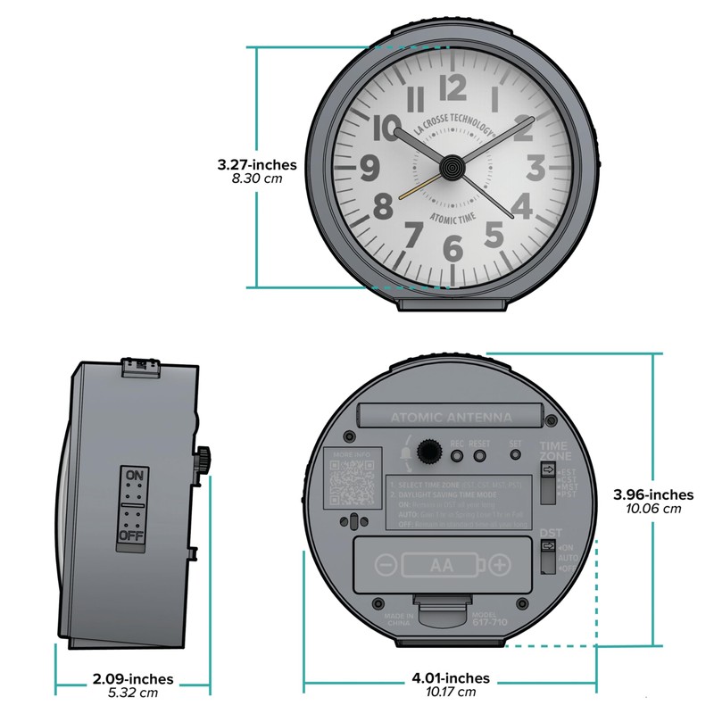 La Crosse Technology 617-710-INT 4-Inch Round Gray Atomic Analog Alarm
