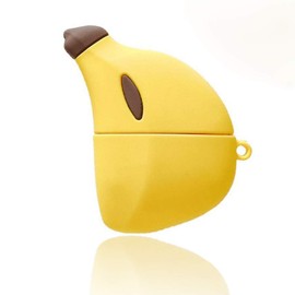 AirPods Pro Protective Case Creative Cute Banana Shape Yellow with Carabiner Silicone Compatible Waterproof Case