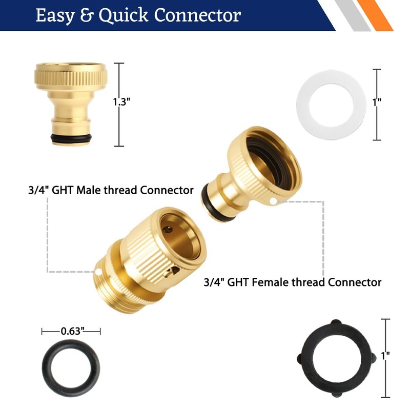 cuteDIY Garden Hose Connector 3/4 Inch GHT Solid Brass Male