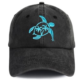 Fenmshairy Women's Embroidered Sea Turtle Hat for Men Women, Adjustable Vintage Distressed Washed Cotton Baseball Cap Black