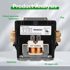 Wengart Air Conditioner Contactor,2 Pole 24 VAC 40 Amp Provide Stable and Reliable Control for Your Air Conditioning System