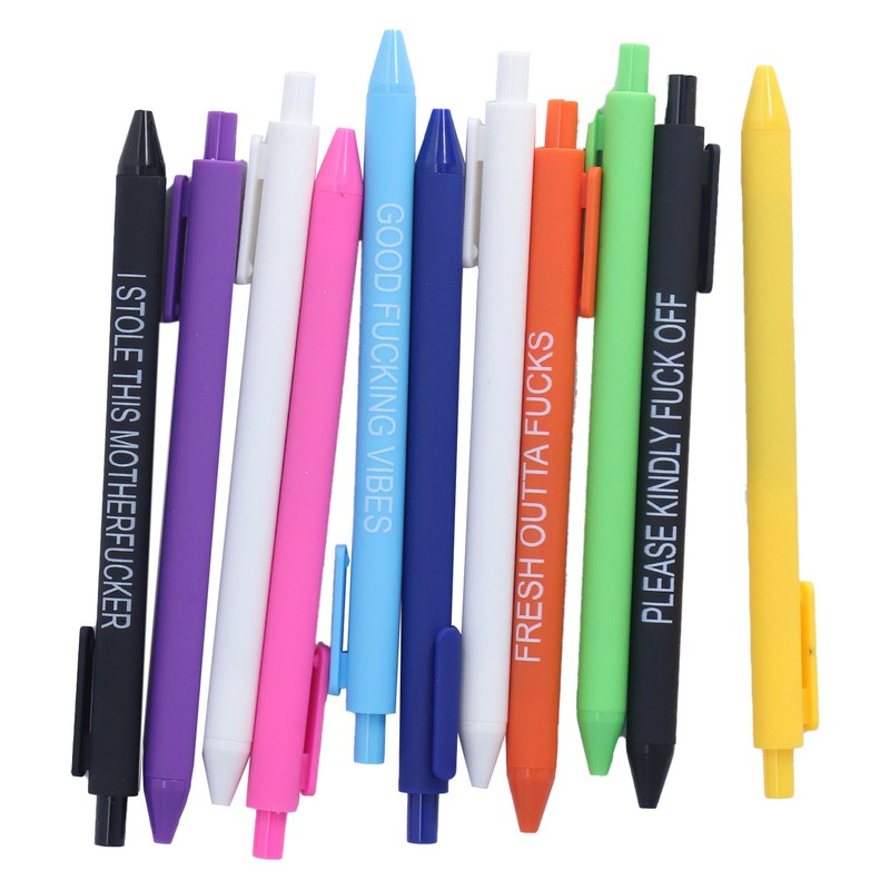 11Pcs Press Ballpoint Pen Colorful Shell 0.5mm Ballpoint Pen Black