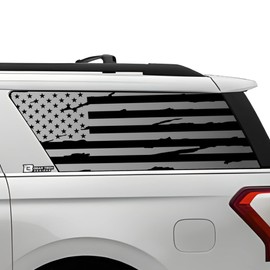 BOGAR TECH DESIGNS Precut Quarter Window American Flag Vinyl Decal Sticker Compatible with Ford Expedition MAX 2018-2024, Distressed Matte Black