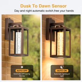 VIANIS 2 Pack Porch Lights Outdoor, Farmhouse Oil Rubbed Bronze Dusk to Dawn Exterior House Lighting Fixtures Wall Mount with Integrated 10W LED Light Source, Die-Cast Aluminum Outdoor Sconce Lantern