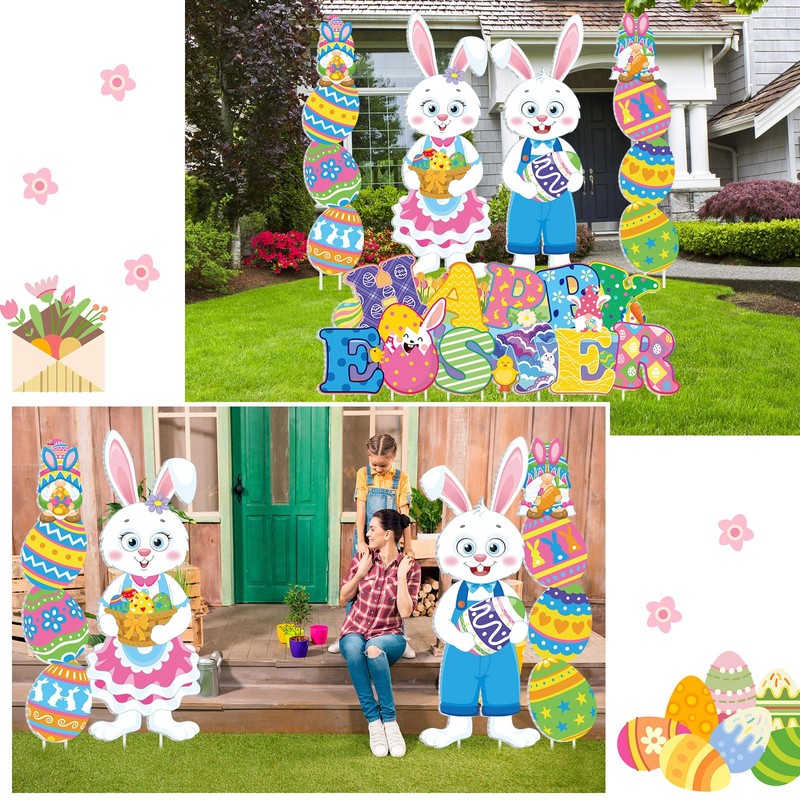 Wenqik 5 Pcs Easter Yard Signs with Stakes Outdoor Easter