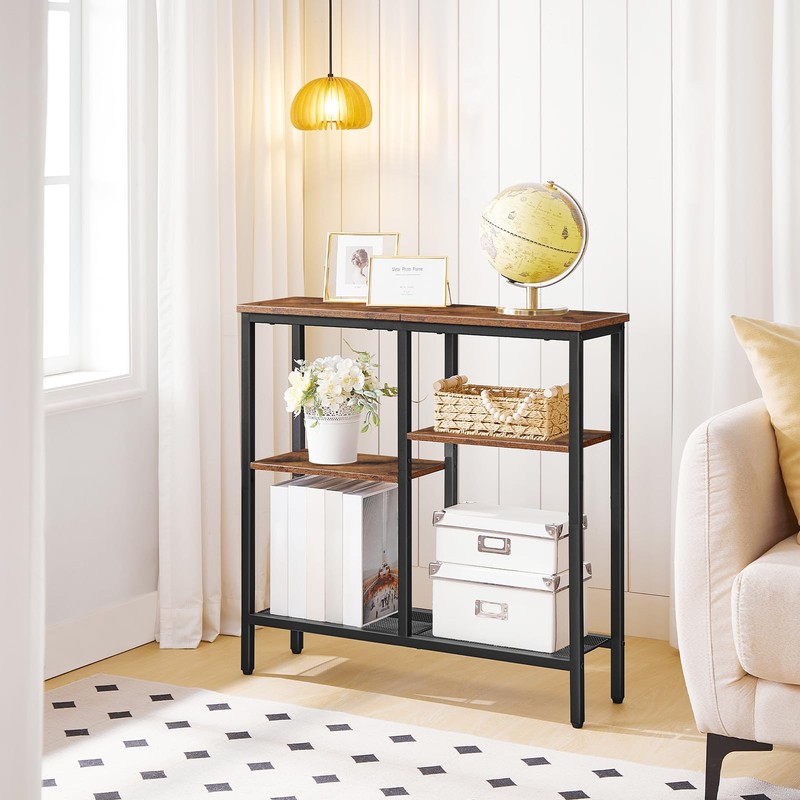 HOOBRO Console Table, Narrow Side Table, Sofa Table, 4-Tier Industrial