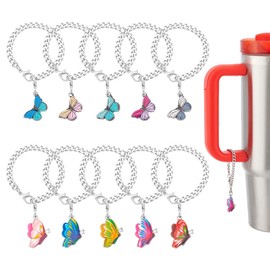 UNICRAFTALE Pack of 10 Butterfly Pendants for Drinking Cups, 304 Stainless Steel Cup Pendants, Water Bottle Pendants, Accessories, Bottle Chain Decorations, Enamel Butterfly Pendant for Cup