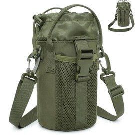 Water Bottle Carrier Bag with Phone Pocket, Fits Up to 42oz, Adjustable Strap for Crossbody or Handheld, Waterproof Fabric, Secure Velcro & Drawstring Closure, Perfect for Hiking, Camping, and Fitness