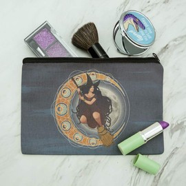 Witch on Broom over Moon Art Nouveau Style Makeup Cosmetic Bag Organizer Pouch