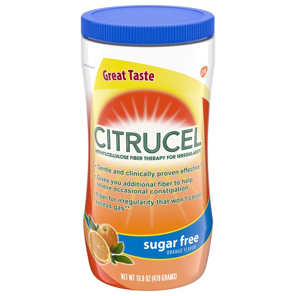 Citrucel Sugar Free Fiber Powder for Occasional Constipation Relief, Methylcellulose Fiber Powder, Orange Flavor - 16.9 Ounces