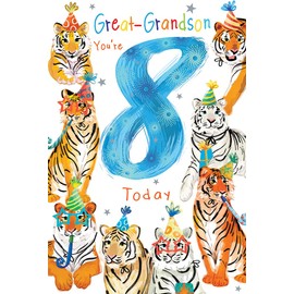 Great Grandson 8th Birthday Card Age 8 Tigers 9" x 6" Lovely Verse