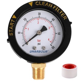UHARBOUR Pool Filter Pressure Gauge 60psi 1/4" NPT Bottom Mount, Pool Pump Pressure Gauge Replacement for Swimming Pool, Spa and Aquarium Valve Filter