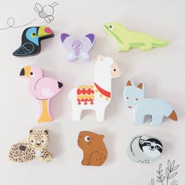 Le Toy Van - Wooden Toys - Andes Stacking & Bag - Petilou Forest Building Blocks Stacker & Bag Educational Balancing Activity Toy - Wooden Blocks Tropical Animal Toys - Kids Toys Age 18 Months +