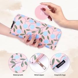 MAANGE 2 Pcs Makeup Bag Portable Travel Cosmetic Bag Large Makeup Bag and Makeup Brush Bag with Zipper Waterproof Make Up Bags for Women (Pink Plants)