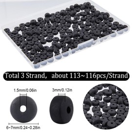 SUNNYCLUE 1 BOX 350PCS 6mm Black Heishi Beads Round Polymer Clay Spacer Beads Mini Small Refill Disc Vinyl Spacer Loose Beads Bulk for Jewellery Making Diy Bracelets Necklace Chocker Craft Supplies