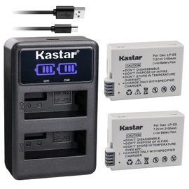 Kastar Battery x2 + Dual LCD Charger for Canon LP-E8 LPE8 LC-E8 and Canon EOS Rebel T2i T3i T4i T5i, Canon EOS 550D EOS 600D 650D EOS 700D, Canon EOS Kiss X4, Canon EOS Kiss X5, Kiss Canon EOS X6