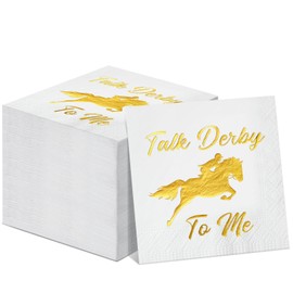 Pasimy 100 Pieces Talk Derby to Me Napkins Bulk Derby Day Cocktail Napkins Decorative Horse Racing Party Napkins for Horse Race Run for the Roses Party Decoration Supplies (Foil)