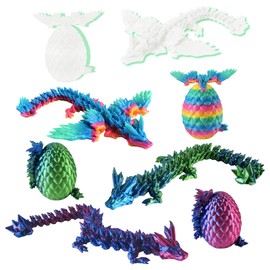 4PCS 3D Printed Dragon Eggs Inside, Articulated Crystal Animals Fidget Toy Kid, Small 3D Printer Dragon Toy with Wings Eggs Easter for Boy Girls