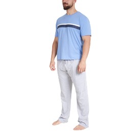 Sleepdown Men's Striped Pyjamas Set Pajama, Blue Grey, S