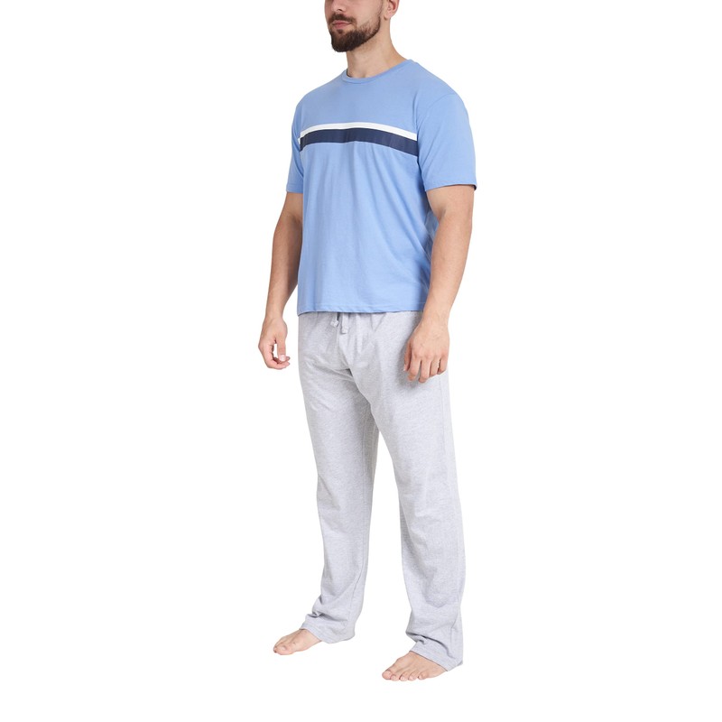 Sleepdown Men's Striped Pyjamas Set Pajama, Blue Grey, S