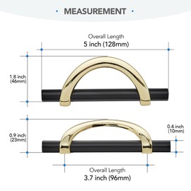 HOME EDIT Gold & Matte Black Cabinet Pulls, 3-3/4 Inch Hole Center, 96 mm, Curved Design Cabinet Handles for Kitchen,Cupboard, Drawer & Bathroom 6 Pack