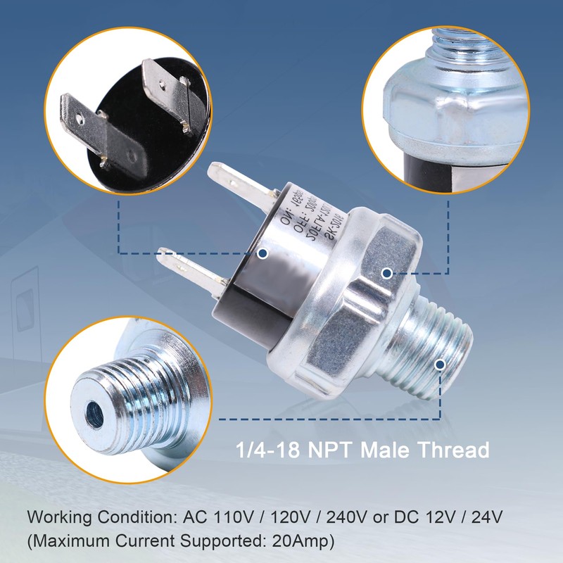Air Pressure Switch 165-200 PSI Tank Mount Thread 1/4" NPT
