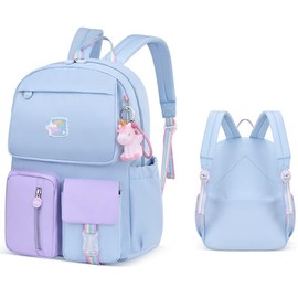 kuggty Kids Backpack for Girls Wide Open Elementary Primary Middle School Bags,Large Capacity Waterproof Bookbag Multifunction Casual Daypack Laptop Travel Bag For Teens (Blue)