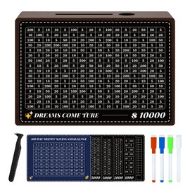 Money Saving Box, Unbreakable Piggy Bank for Adults and Kids, Cash Vault Wooden Savings Box, Wooden Money Box for Cash, Coin Bank for Boys Girls, 10000 Savings Challenge Box with 8 Saving Targets, BN