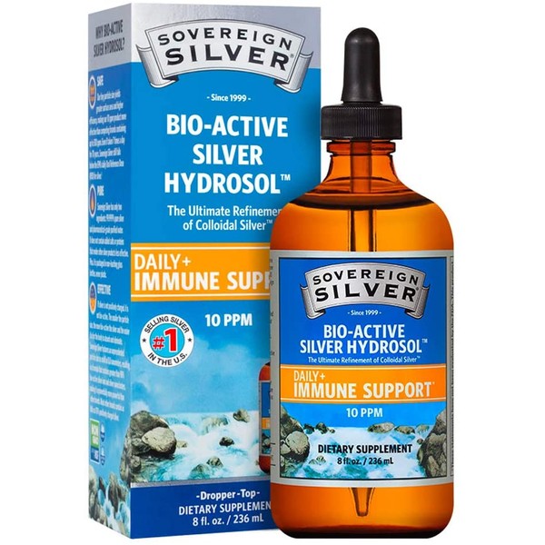 Sovereign Silver Bio-Active Silver Hydrosol for Immune Support - Colloidal Silver - 10 ppm, 8oz (236mL) - Dropper