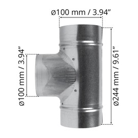 HVAC OV 90° Degree Ø4 x 4 x 4 Inch T Shape Duct Splitter - Metal 3 Way Fitting Adapter - Galvanized Steel Round Duct Hose Dryer Branch - Home, Industrial, Heating HVAC Ventilation - Ducting Connector