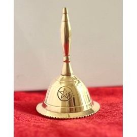 Indian Consigners Hand Bell Loud Brass Call Bells 3 Inches Altar Pendulam Use (Pentagram Gold)