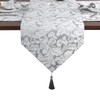 EHouseHome Jacquard Damask Reversible Silver Grey Table Runners with Tassels